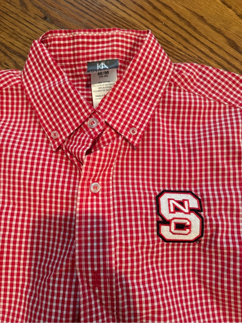 Knights Apparel Red Gingham Button-Down with NC Patch